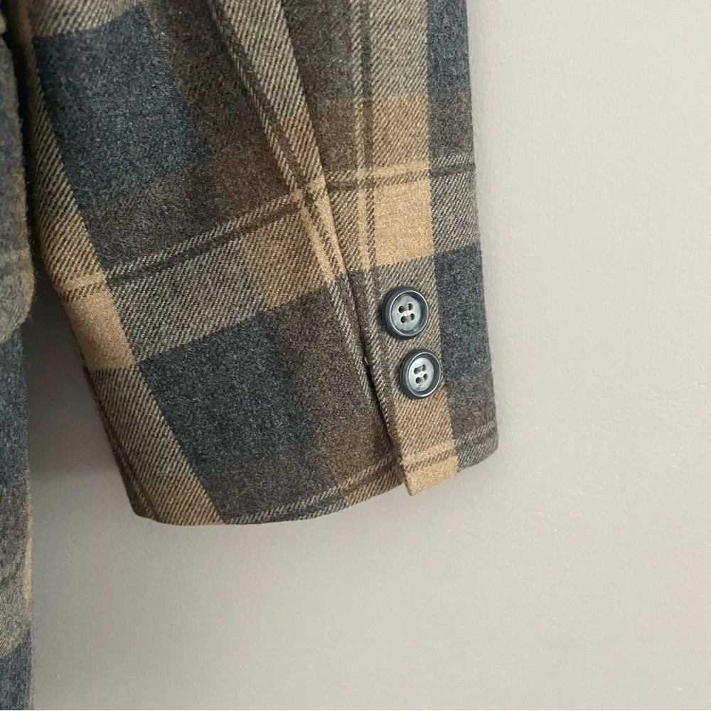 VINTAGE 70’s JOHNNY CARSON Wool Plaid Oversized Blazer Size 10 - Picture 3 of 4